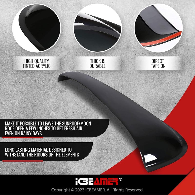 ICBEAMER 37.8" Durable Sunroof Moonroof Wind Deflector- Universal Sunroof, Moonroof Visor Shade Guard/Rain Guard - Tape-On Adhesive Top Wind Guard Low Profile Roof Visor - Image 3